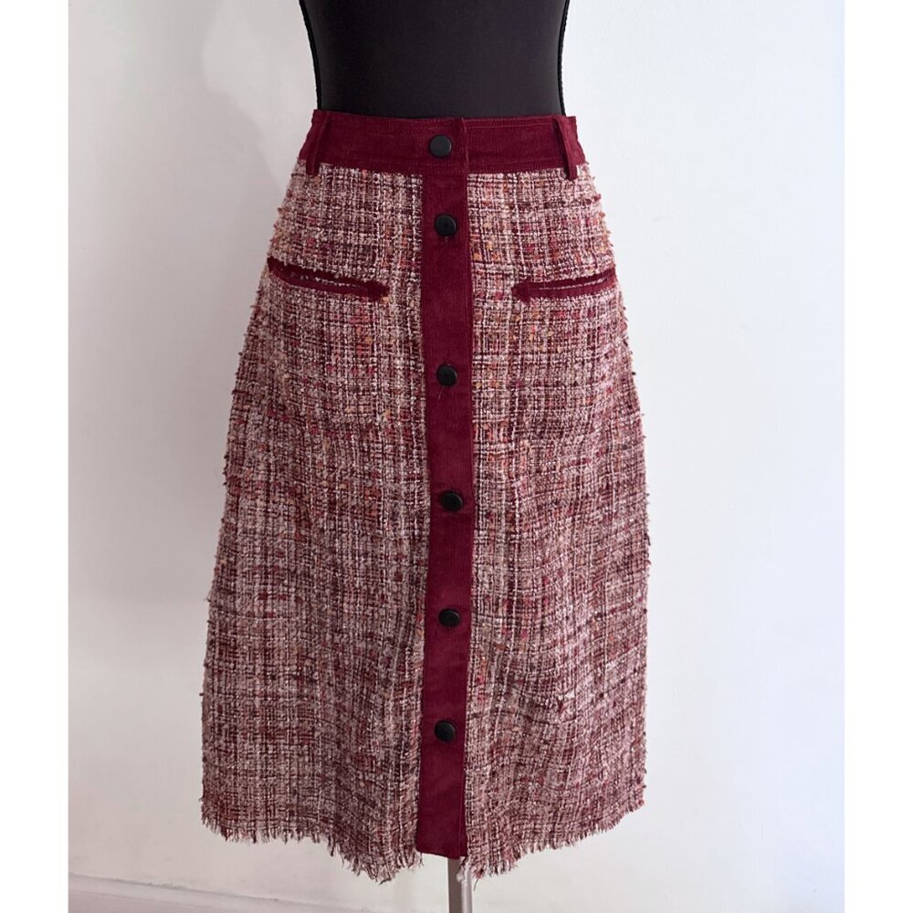 NWT Anthropologie Harlyn Tweed Buttoned Chic Business Casual Pencil Skirt S - Picture 2 of 11